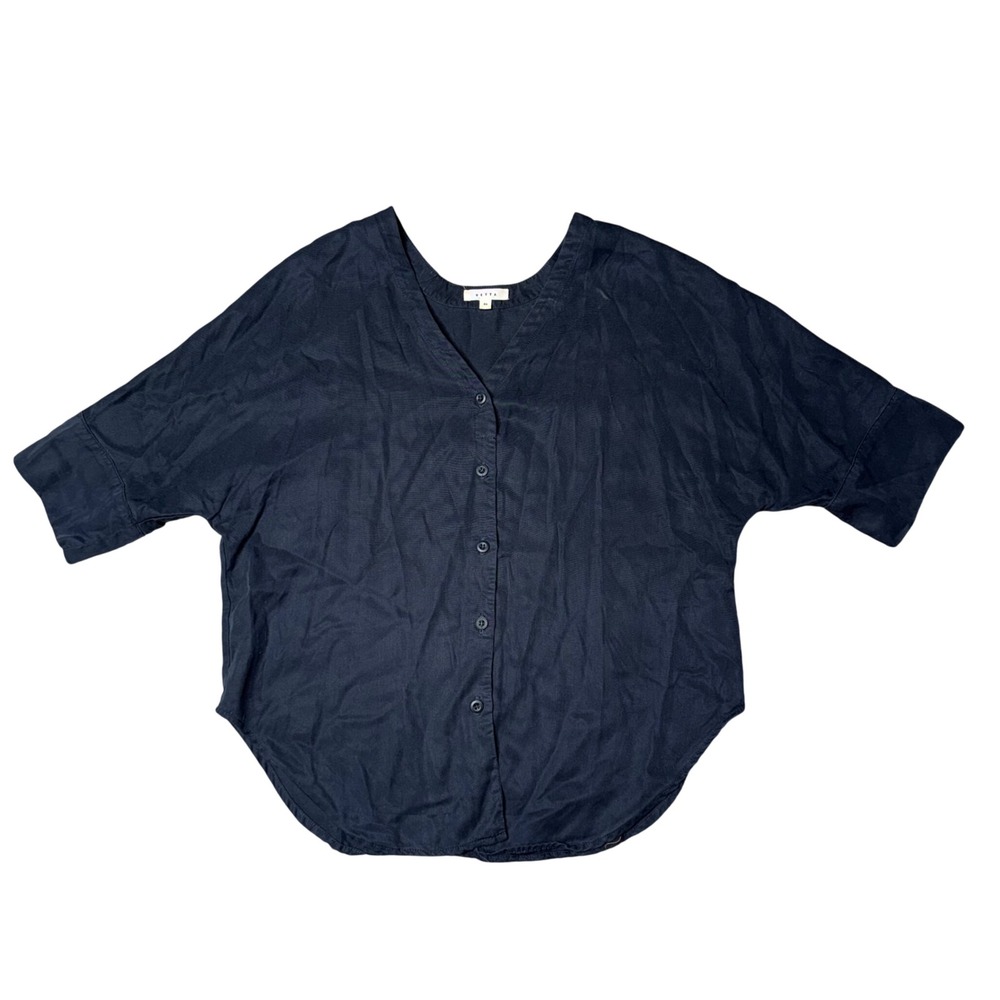 VETTA Capsule Button Down Top Women XS Black Excellent Tencel Dolman Sleeve